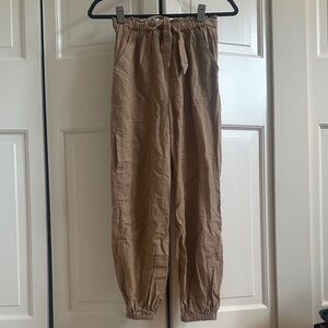 Casual Tan Drawstring Linen Pants